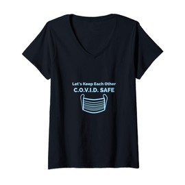 Womens Let’s Keep Each Other C.O.V.I.D. Safe (Wear Mask) V-Neck T-Shirt