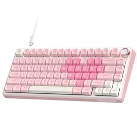 RK ROYAL KLUDGE R75 Mechanical Keyboard Wired with Volume Knob, 75% Keyboard Gasket Mounted, Hot Swappable, Creamy Sound, MDA Profile, PBT Keycaps, Pink