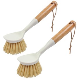 XYGK Dish Brush with Natural Bamboo Handle, 2 PCS Washing Up Brushes for Kitchen, Scrubbing Brush with Tough Bristles, Dish Washing Brushes for Dishes Pots Pans Sink Cleaning