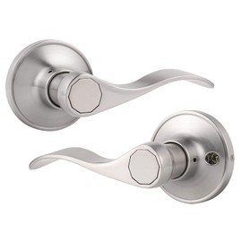 Gobrico Wave Style Euro Lever Handle Passage Door Lock Hall and Closet Leverset Lockset,Satin Nickel Finish,Keyless Non Locking,1Pack
