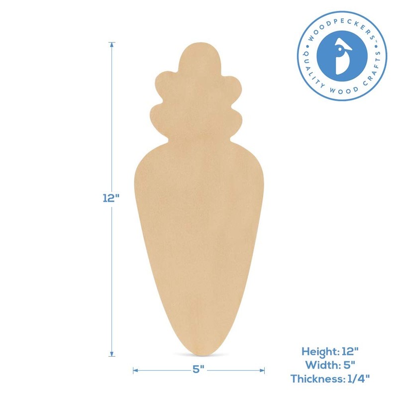 1 Sturdy Wood Carrot Cutout 12 x 5 in, Easy