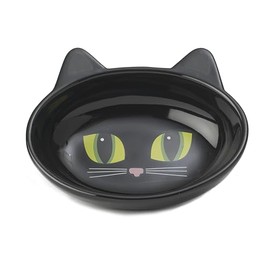 PetRageous Cuenco Ovalado de gres, diseño de Gatito, 13 cm de Ancho y 3,8 cm de Alto, con Capacidad de 150 g y Apto para lavavajillas, Ideal para Gato