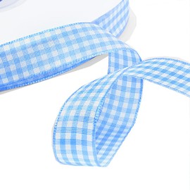 Checked Ribbon 50 Yard 10 mm Gingham Ribbon Christmas Ribbon Gift Ribbon Decorative Ribbon Plaid Ribbon Checked Fabric Ribbon Craft Ribbon Gift Packaging Wedding Party Decoration Light Blue