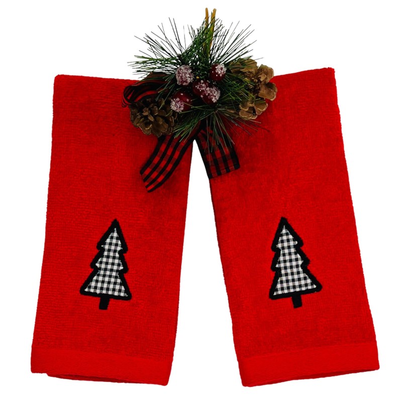 Decorative Christmas Theme Red Towel Set: Luxury Bathroom Fingertip Towels,