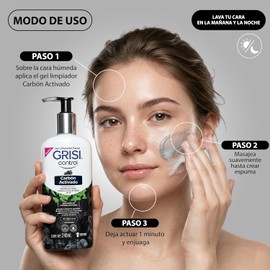 Gel Limpiador Facial Grisi Control Carbón Activado 240 ml - Para Piel Mixta a Grasa con Acné, Barros, Espinillas, Puntos Negros o Imperfecciones, Ayuda a Disminuir el Brillo y Grasa Facial
