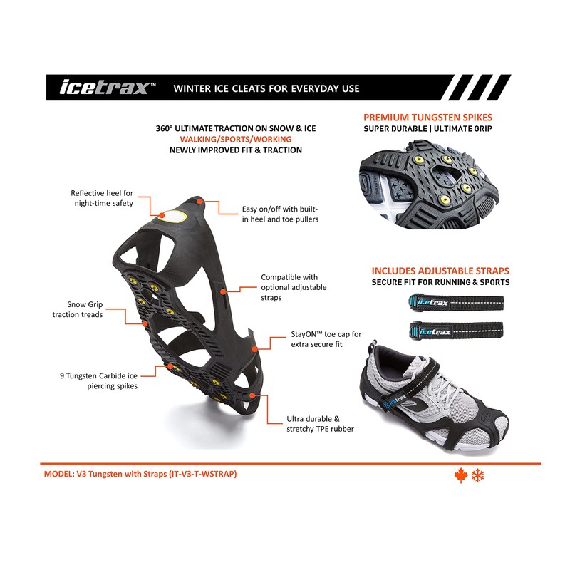 ICETRAX V3 Tungsten Ice Cleats with Straps Combo Pack, Winter
