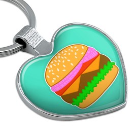Simple Summer Hamburger Keychain Heart Love Metal Key Chain Ring