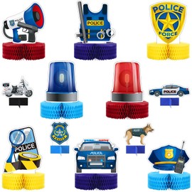 12 Pieces Police Honeycomb Centerpieces Police Theme Party Decorations Supplies 3D Birthday Theme Cakes Balls Table Topper Photo Props for Police Graduation Party Decoration Supplies