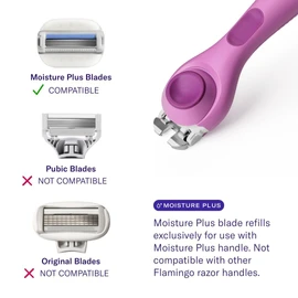 Flamingo Moisture Plus Women's Razor Set - No Shave Gel Needed - Razor Handle, 4 Blade Refills, Shower Holder - Fig