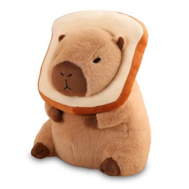 Zaloife Cuddly Toy Capybara 25 cm, Plush Toy Capybara with Portable Toast Headpiece, Stuffed Toy Brown, Plush Cushion Doll Toy Gift for Fans Children