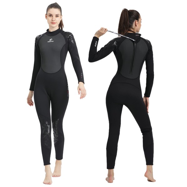 BESTORI Men's Women's 3mm Neoprene Long Sleeve UV Thermal Suit for Swimming Snorkeling Surfing Black
