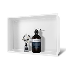 Shower Niche No Tile Needed, 18 x 12 Insert Shower Niche, Shelf Recessed Shower Niche for Bathroom Storage Over Mount Installation, White