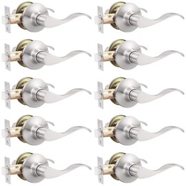 GOBEKOR 10 Pack Satin Nickel Passage Lever Handle Interior Door Levers Hallway Closet Door Handles Wave Door Lock Keyless Lever Door Handles