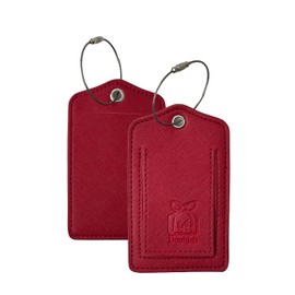 Bookjah Premium PU Leather Luggage Tag with Stainless Steel Ring, Hidden Address Slot for Privacy, Stylish Design, Versatile Use for Bags, Backpacks, and Suitcases – Durable and Elegant (Dark red)