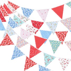 G2PLUS 12 m Fabric Bunting Garland, Blue and Red Bunting with 42 Pieces, Large, Colourful Bunting for Wedding, Birthday, Party