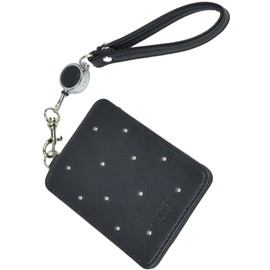 Alto Rose Pass Case, Commuter Passcase, IC Card, Lanyard Included, Reel Included, Dot Pattern, Polka Dots, Studs, Black