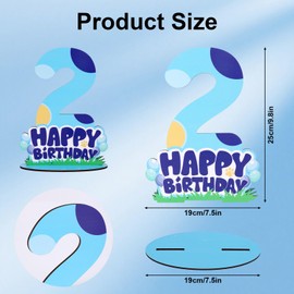 2th Blue Birthday Sign Centerpiece for Table, Wooden Happy Birthday Number Stand Sign for Boys Girls Kids Freestanding Party Decorations