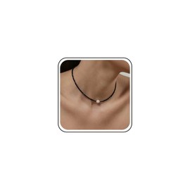 Inateannal Boho Spinel Pearl Necklace Choker Bead Pendant Necklaces Black Crystal Choker Necklace Spinel Beads Pearl Necklace Jewellery for Women, Zinc