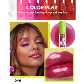 Lip Oil Lip Glaze-1Pcs Fat Lip Oil Drip,Big Brush Head Hydrating Lip Glow Oil,Shiny Transparent Tint Lip Gloss Plumping,Long Lasting Non-sticky Clear Pink Red Glow Reviver Lip Care Oil Makeup Gift-04#