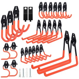 28 Pack Steel Heavy Duty Garage Hooks Storage Hooks with Anti-Slip Coating, Utility Garage Wall Mount Hanger and Organizer for Bikes, Ladder, Rope, Broom, Shovel and Garden Power Tools (28, Orange)