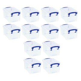 Really Useful Box 1.6 Liters Storage Container w/Snap Lid and Clip Lock Handle for Lidded Home and Item Storage Bins, Clear, 12 Pack