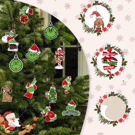AOWVUTS Pack of 24 Grin-ch Christmas Tree Decorations, Grin-ch Decoration Hanging Ornament, Christmas Decorations with Cord, Funny Christmas Tree Decorations for Home, Festive Parties, Holidays