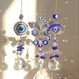 1pc Evil Eye Garden Suncatchers with Crystal Prism Balls for Window Hanging Garden Suncatcher Decor Blue Eyes Garden Suncatchercolor: Blue 2, Type: hanging, Size: H:35cm