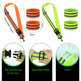 LoNinLoAn 2Pcs High Visibility Reflective Bands with 4 Reflective Armbands Safety Shoulder Straps Reflective Running Gear Elastic Wristbands for Running Walking Cycling Jogging Nigh Outdoor Safety