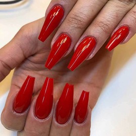 Acenail Extra Long Press on Nail Coffin Fake Nails with Designs Red Acrylic Press on Nail Christmas False Nails Ballerina Holiday Nails Glossy Artificial Full Cover Fake Nails Glue on Xmas Nail