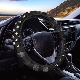 Whosucclay Black American Flag Print Universal 15 inch Car Steering Wheel Cover,Anti-Slip Steering Wheel Cover