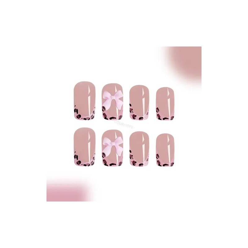Tips Uñas Postizas Gel Para Uñas Leopardo Mariposa Rosa 24pc