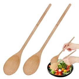 Wooden Spoons for Cooking, 12in Long Stirring Spoon Handmade Natural Wood Spoon Large Baking Mixing Spoon-2 Piece (2)
