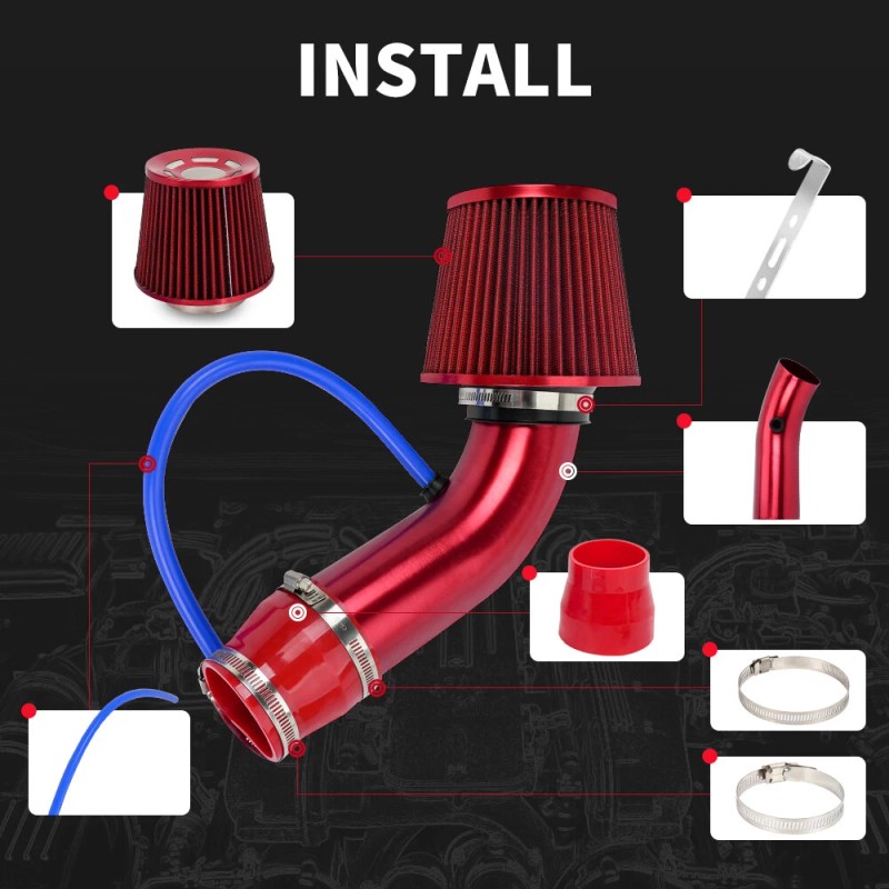 BARTOO Red Performance 3" Universal Cold Air Intake Induction Hose