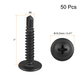 sourcing map Phillips Head Self Tapping Screws, #8 x 1" Carbon Steel Self Drilling Sheet Metal Screw Black 50pcs