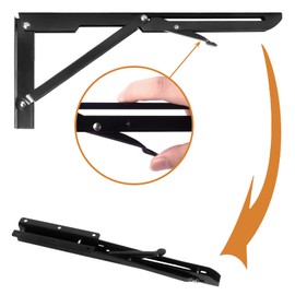 EAMOMORK Folding Shelf Brackets, Heavy Duty Stainless Steel Collapsible Triangle Shelf Bracket, 2 Pcs Folding Shelf Hinge Wall Mounted Space Saving DIY Bracket, Max Load 130lb (10 Inch)