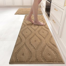 RORA Kitchen Mats for Floor 2PCS, Machine Washable Kitchen Rugs, Non Slip Comfort Super Absorbent Kitchen Runner Rug for Kitchen,Sink,Laundry,Entryway, 24"×35.5"+24"×59", Beige