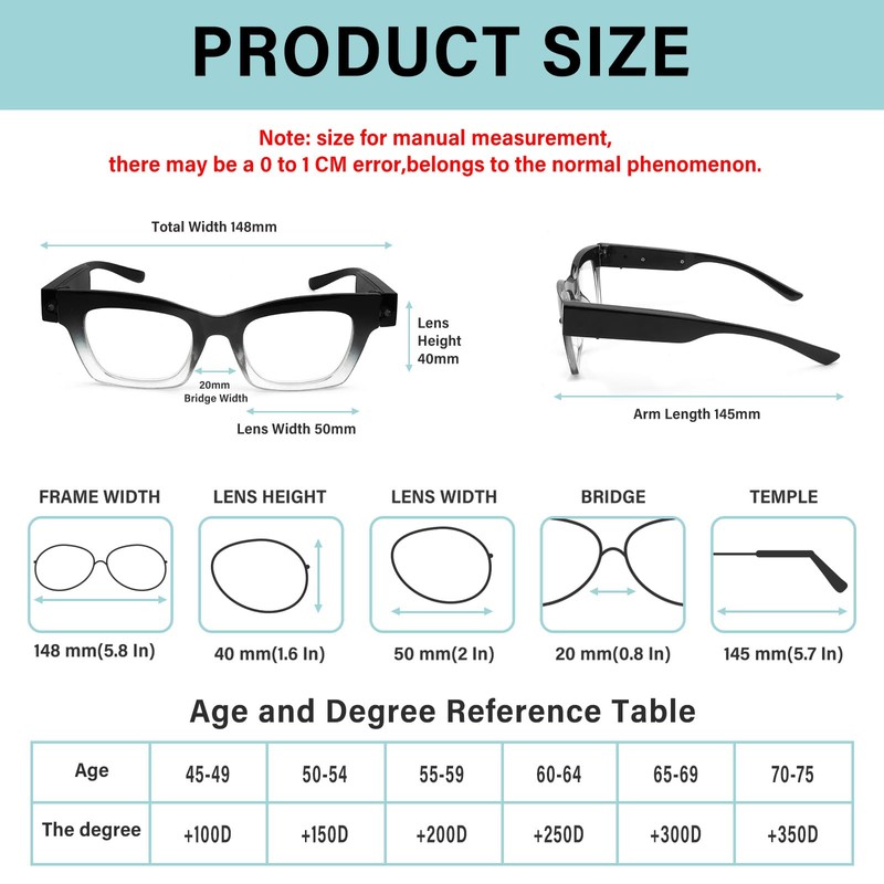 Reading Glasses with Lights USB Rechargeable Magnifying Glasses Lighted Readers