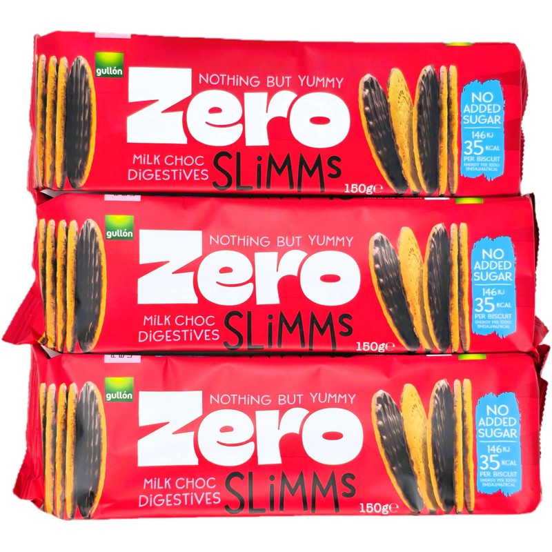 Gullón Zero Milk Choc Digestives Slimms, 150g x3 Packs, Kitchenfella