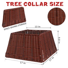 Blissun Christmas Tree Collar, Plastic Rattan Xmas Tree Ring, Farmhouse Christmas Tree Collar, Christmas Tree Skirt for Artificial Christmas Trees Decoration, Red & Black