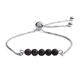 Jardme Pulsera difusor de aceite esencial, pulsera de cuarzo rosa y lava con aceite esencial, pulsera de cuarzo rosa, pulsera de oro ajustable, 22,86cm, Piedra, cristal