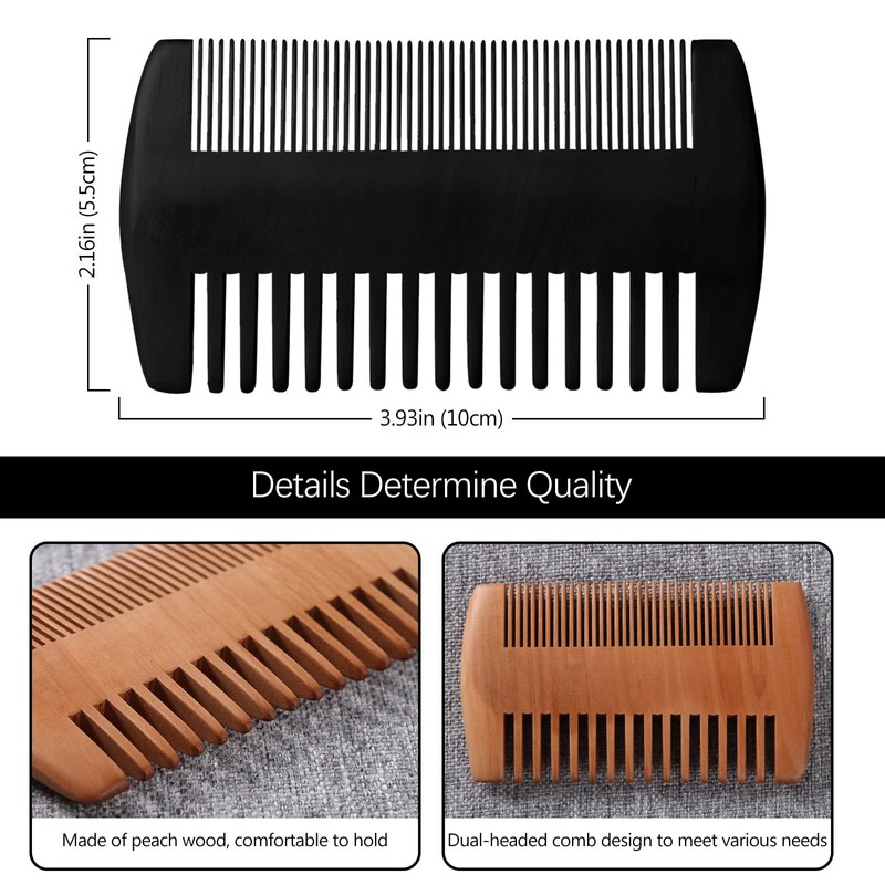 Kootinn Wooden Beard Comb Kit, Dual Action Fine & Coarse