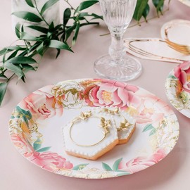 Weddingstar Large Round Disposable Paper Party Plates - Modern Floral - Set of 8