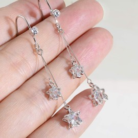 Cubic Zirconia Linear Drop Earrings 14K Gold Plated or Platinum Plated Long Wedding Bridal CZ Crystal Rhinestone Zircon Dangle Earrings for Women Girls Bride Bridesmaids Party Prom Fashion Jewelry