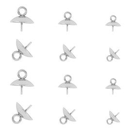 UNICRAFTALE 60pcs 3 Sizes Stainless Steel Peg Bails Pendant Pinch Charm Connector 0.7 mm Pin Pendant Bails Clasps for Semi-Drilled Beads Jewellery Making, Stainless Steel Colour