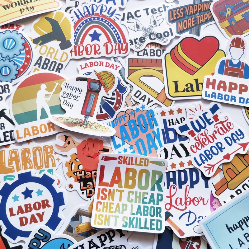 Generic 50Pcs Funny Labor Day Sticker Labor Union Decals Cute