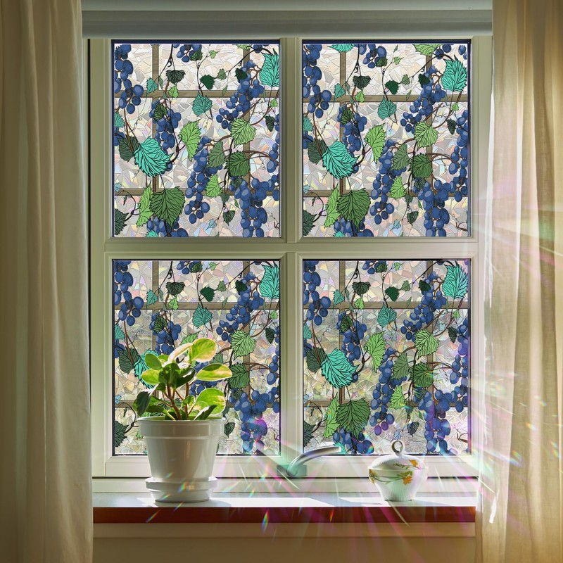 funlife Watercolor Static Cling Privacy Window Film, Grape Trellis 16.92"