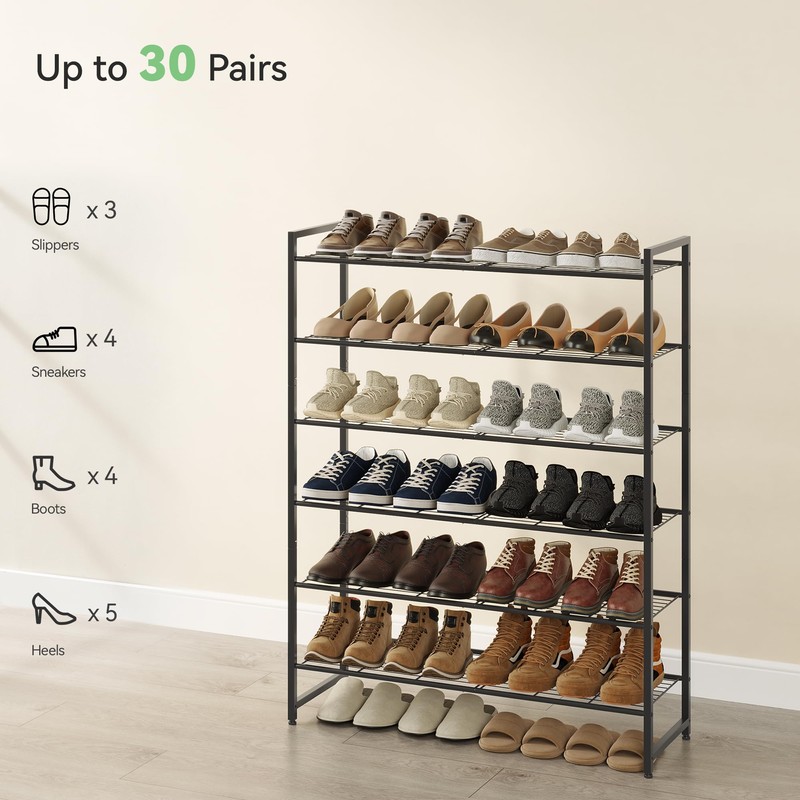 Nunsino Shoe Rack, Metal Shoe Organizer, 6 Tier Garage Shoe