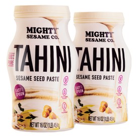Mighty Sesame Co. Sesame Tahini Paste 16oz (2 Pack) | 100% Pure Ground Sesame Paste, Rich & Creamy Tahini Sauce for Hummus, Just One Ingredient, Keto Friendly, Vegan, Plant Based Protein, Non GMO, Kosher