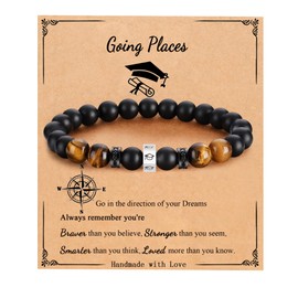 OMSEEN Going Places Gifts for Him Inspirational Graduation Compass Bracelets for Classmates Men Friends Bestie College Graduation Black Agate Natural Stone Bracelet