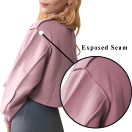 Amazhiyu Women Cropped Sweatshirt Long Sleeves Pullover Fleece Crop Tops Mauve Taup, Small